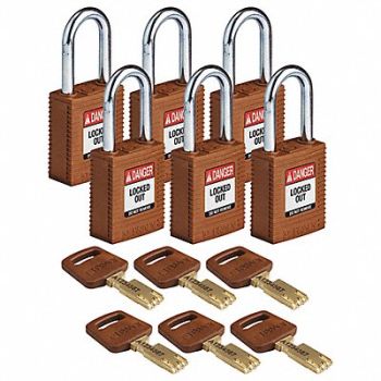 BRADY Lockout Padlock Nylon Brn 1-13/16 H PK6, 55JX84