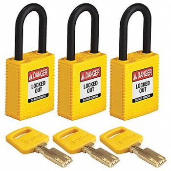 BRADY Lockout Padlock Nylon Ylw 1-13/16 H PK3, 55JX87
