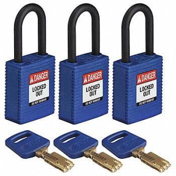 BRADY Lockout Padlock Nylon Bl 1-13/16 H PK3, 55JX89