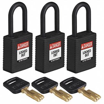 BRADY Lockout Padlock Nylon Blk 1-13/16 H PK3, 55JX90