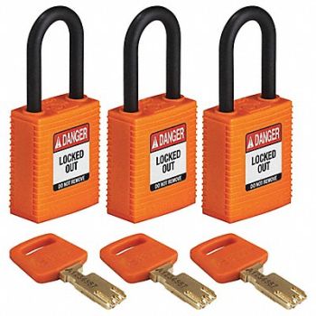 BRADY Lockout Padlock Nylon Org 1-13/16 H PK3, 55JX91