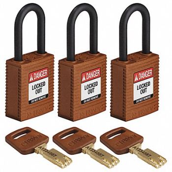 BRADY Lockout Padlock Nylon Brn 1-13/16 H PK3, 55JX93