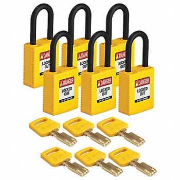 BRADY Lockout Padlock Nylon Ylw Rectangle PK6, 55JY06