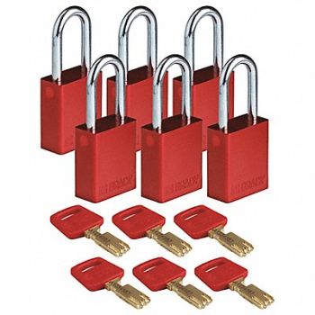 BRADY Lockout Padlock Al Red Key Different PK6, 55JY41