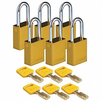 BRADY Lockout Padlock Al Ylw Key Different PK6, 55JY42