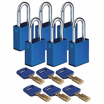 BRADY Lockout Padlock Alum. Bl Different PK6, 55JY44