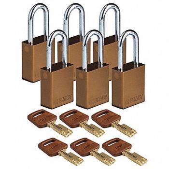 BRADY Lockout Padlock Al Brn Key Different PK6, 55JY48