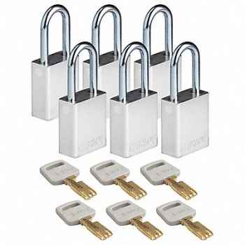 BRADY Lockout Padlock Al Silver 1-13/16 H PK6, 55JY49