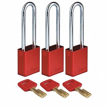 BRADY Lockout Padlock Alum. Red Key Alike PK3, 55JY50