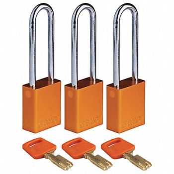 BRADY Lockout Padlock Al 1/4 W Orange PK3, 55JY55