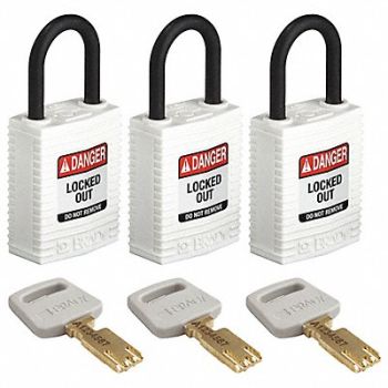 BRADY Lockout Padlock Nylon White PK3, 55JY67