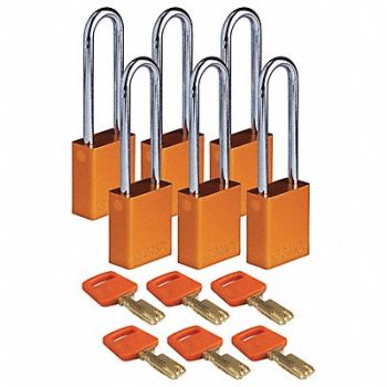 BRADY Lockout Padlock Orange 1-1/2 W Body PK6, 55JZ28
