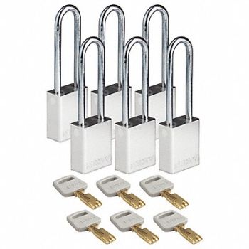 BRADY Lockout Padlock Silver 1-1/2 W Body PK6, 55JZ31