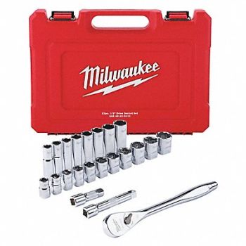 MILWAUKEE Socket Wrench Set 6Pt 1/2 - 1 1/8 in, 55KM72