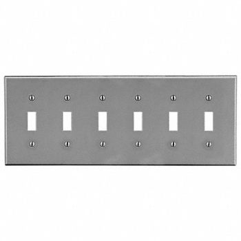 HUBBELL Tgl Swch Wll Plt Stnd Gray 6Gng Smth Stn, 55KT25