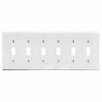 HUBBELL Tgl Swch Wll Plt Stnd Wht 6Gng Smth Stn, 55KT27