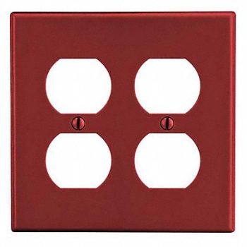 HUBBELL Dup Recept Wll Plt Mid Red 2Gng Smth Stn, 55KT63