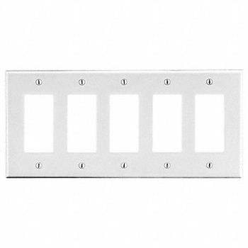 HUBBELL Rocker Wall Plate Stnd Wht 5Gng Smth Stn, 55KT89