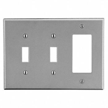 HUBBELL TglSwch/RckrWllPlt Mid Gry 3Gng Smth Stn, 55KU26