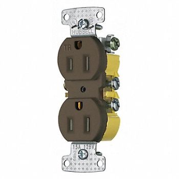 HUBBELL Receptacle 125VAC Brown Flush Mounting, 55MU59