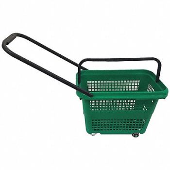 SHOPPING BASKET Rolling Hand Basket PP Green 14 11/64 in, 55NJ22