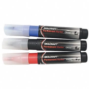 ABILITY ONE Permanent Marker Assorted Chisel Tip PK3, 55VR93