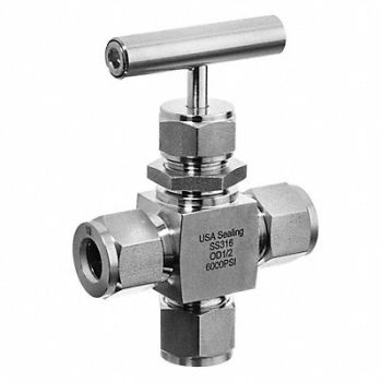 USA SEALING Needle Valve 3-Way Fitting Style 316 SS, 56DK45