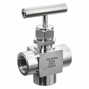USA SEALING Needle Valve Angled Fitting Style 316 SS, 56DK54