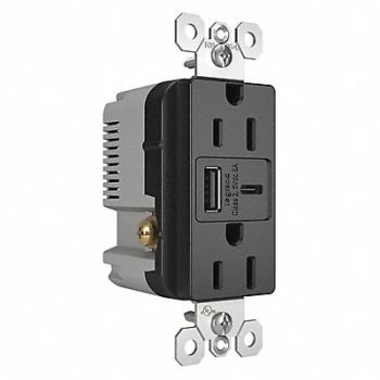 LEGRAND USB Charger Receptacle 15A Type A and C, 56FM94
