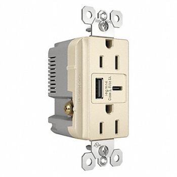 LEGRAND USB Charger Receptacle 15A Type A and C, 56FM97