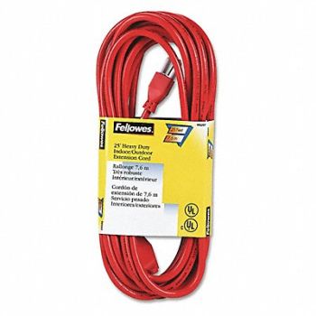 FELLOWES Extension Cord 1 Out 3 Prong 25ft Orange, 56XH78