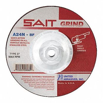 UNITED ABRASIVES-SAIT Depressed Ctr Whl T27 4.5x1/4x5/8-11 AO, 1AUH1
