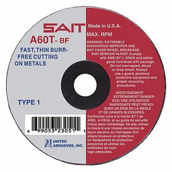 UNITED ABRASIVES-SAIT CutOff Wheel A60T 3 x1/16 x1/4 25000rpm, 5LUA4