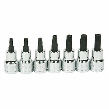 WILLIAMS Socket Set 3/8 D Torx Tamp Res 7pcs., 58TV85