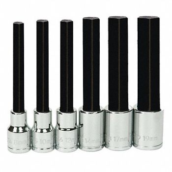 WILLIAMS Long Hex Bit Socke Set 1/2 D 6pc Metric, 58UF68