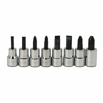WILLIAMS Screwdriver Socket Bit Set 3/8 D 8pcs., 58UK28