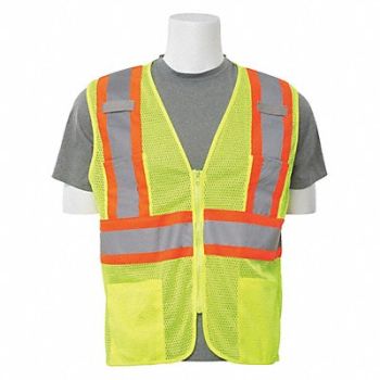 ERB SAFETY Vest Hi-Viz Lime Contrasting Trim S, 59ZM77