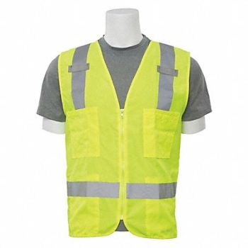 ERB SAFETY Safety Vest Zipper Hi-Viz Lime XL, 59ZN14