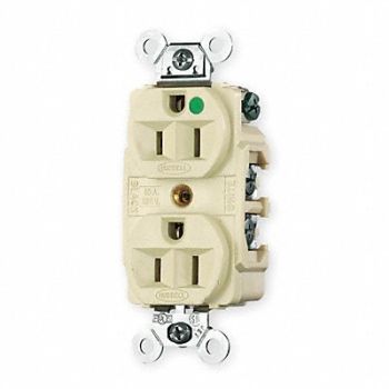 HUBBELL Receptacle Duplex 15A 5-15R 125V Ivory, 5A078
