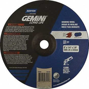 NORTON Depressed Center Wheel T27 9x1/4x7/8 AO, 5A868