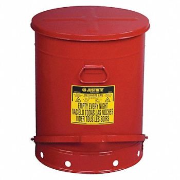 JUSTRITE F8461 Oily Waste Can 21 gal Steel Red, 5AT31