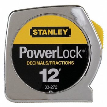 STANLEY Tape Measure 1/2 In x 12 ft Chrome In/Ft, 5C569
