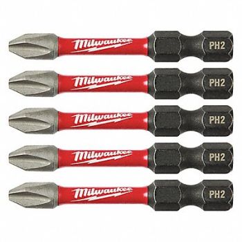 MILWAUKEE Insert Bit 1/4 Phillips #2 2 PK5, 5EAX7
