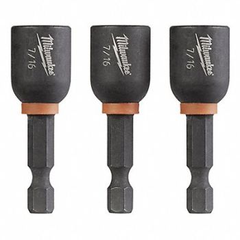 MILWAUKEE Nutsetter 7/16 Steel Impact Rated PK3, 5ECC9