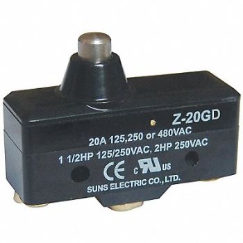 GRAINGER APPROVED Swch 20A 1 NO 1 NC Shrt Spring Plngr, 5JEE9
