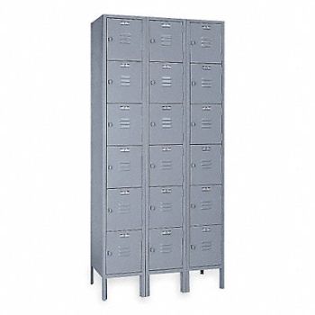 LYON Box Locker Louvered 3 Wide 6 Tier Gray, 5JP01