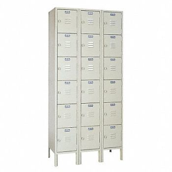 LYON Box Locker Louvered 3 Wide 6 Tier Putty, 4JXJ2
