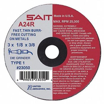 UNITED ABRASIVES-SAIT CutOff Wheel A24R 4 x.125 x3/8 15278rpm, 5LUC8