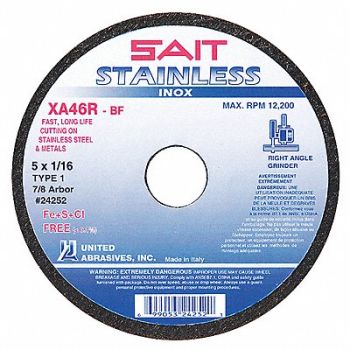 UNITED ABRASIVES-SAIT CutOff Wheel XA46R 7 x1/16 x7/8 8500rpm, 5LUE6