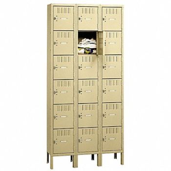 TENNSCO Box Locker Louvered 3 Wide 6 Tier Sand, 5MDU3